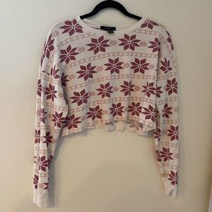 Forever 21 Women’s Crop Top Long Sleeve Pink/White Size M